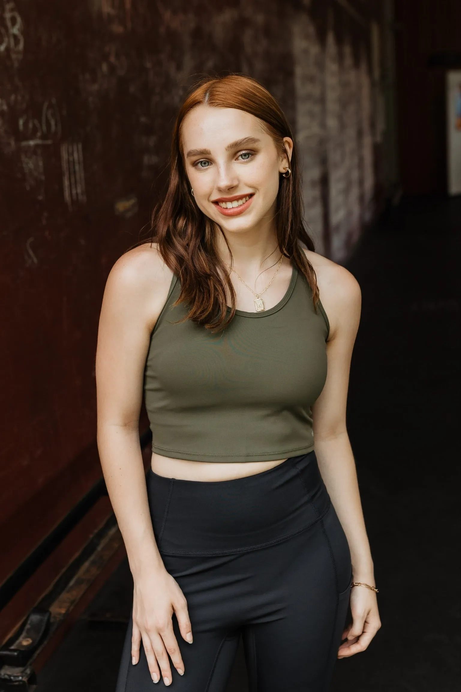 CrossFit Cutie Racer Back Tank Top Sports Bra in Olive Green AntiPilling NonIrritatingEdges