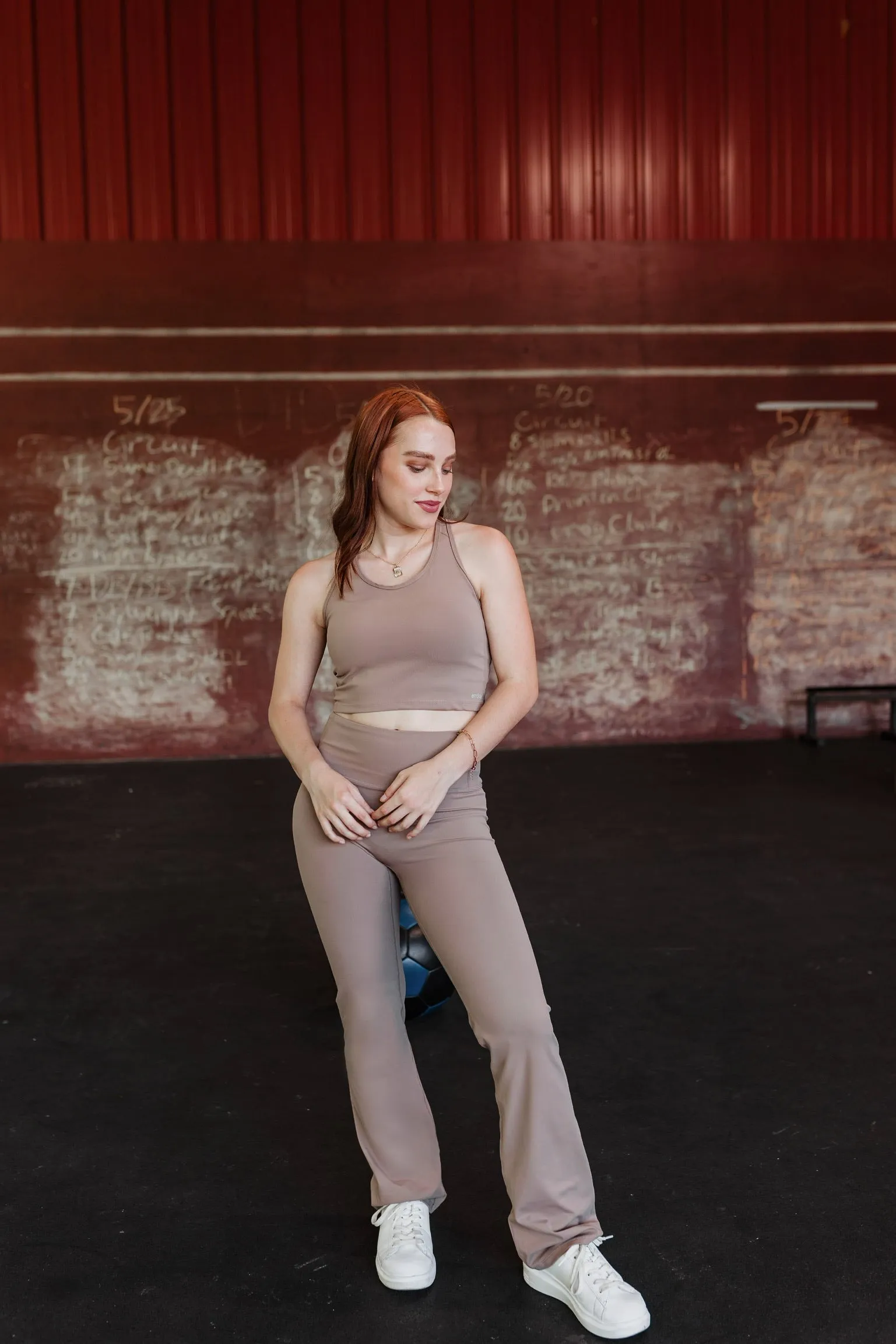 CrossFit Cutie Racer Back Tank Top Sports Bra in Taupe Tailored Seams