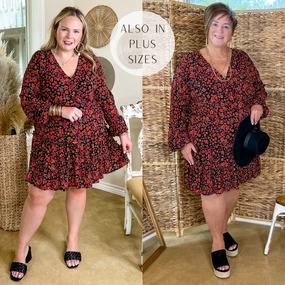 Chasing Love Floral Tiered Dress with Long Sleeves in Black Magnetic Closure Cozy Pajama Pants