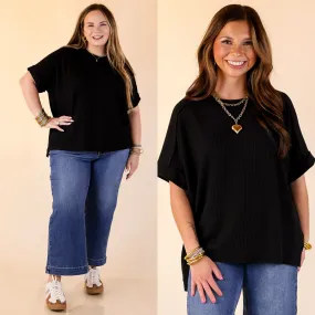 Odor Resistant Material Brushed Interior Daily Perfection Scoop Neck Short Sleeve Ribbed Top in Black