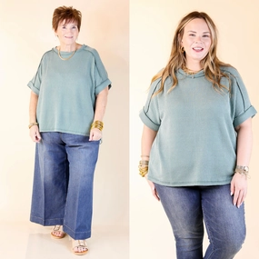 Daily Perfection Scoop Neck Short Sleeve Ribbed Top in Jade Green Trendy Fashion