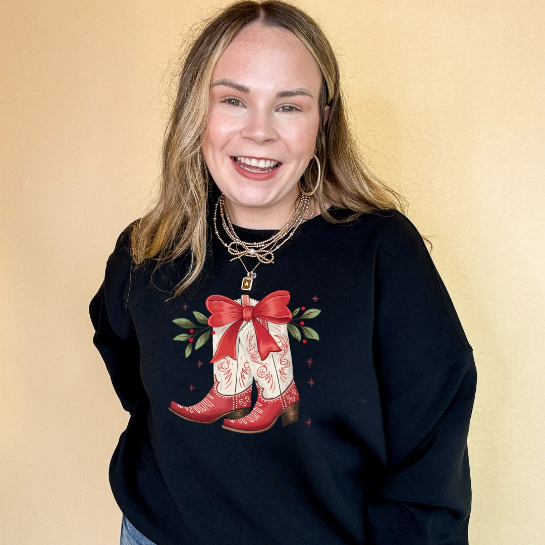 Online Exclusive | Holly Jolly Kicks Red Christmas Boots Graphic Sweatshirt in Multiple Color Options Comfort Wear Fit