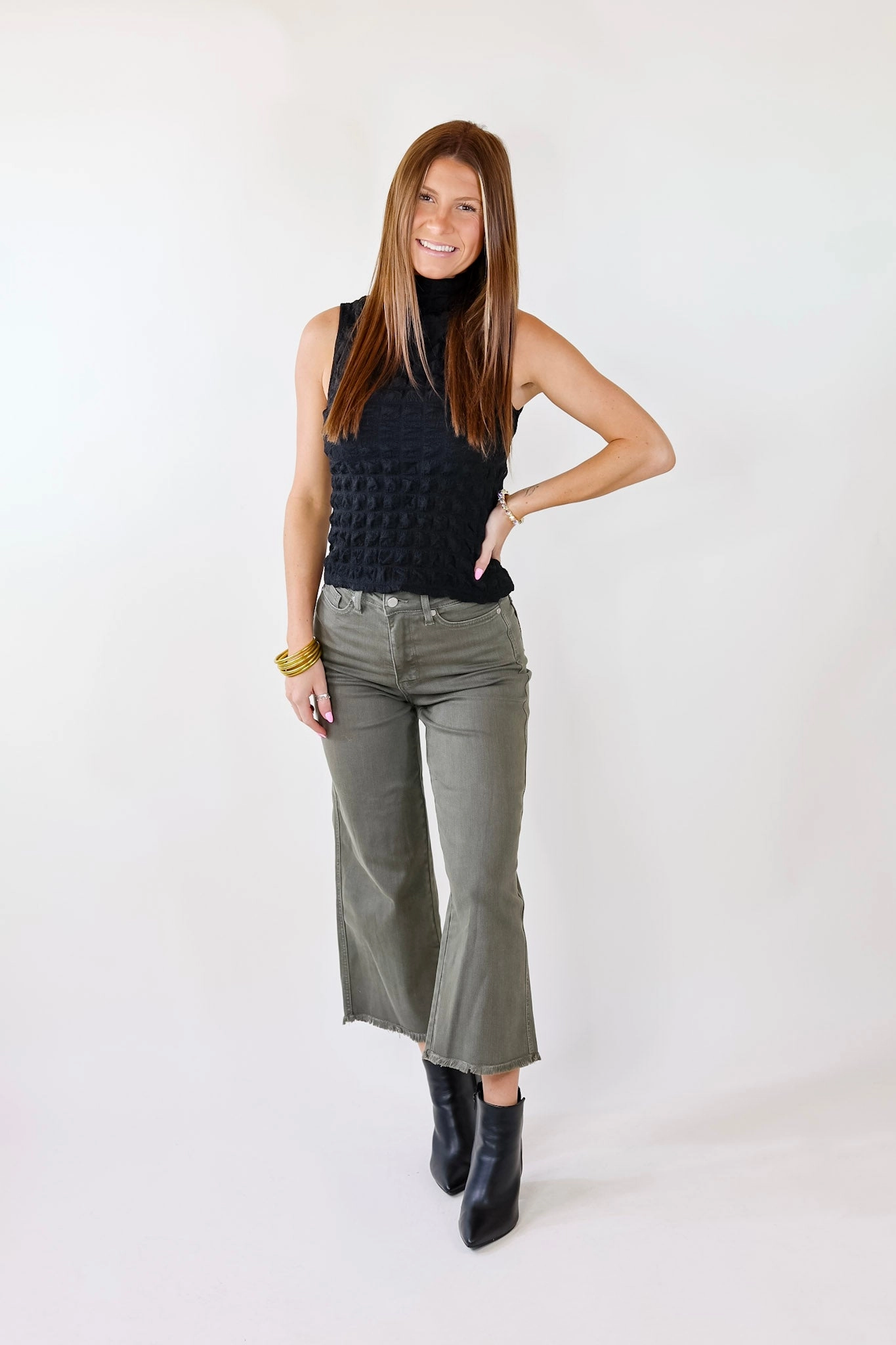 Epic Core Fur Fit Daring Stares Mock Neck Bubble Tank Top in Black