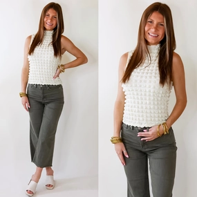 Daring Stares Mock Neck Bubble Tank Top in Ivory Street Edge