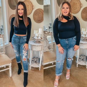 Day Glow Mockneck Cut Out Long Sleeve Crop Top in Black Legend Fit