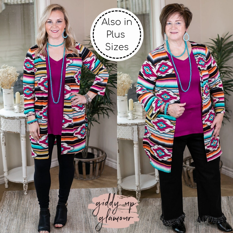 Last Chance Size Small | All Eyes On You Aztec Print Cardigan in Magenta and Gold Ergonomic Pattern