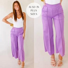 Do A Double Take Front Pleated Pants in Lavender Purple Layered Look