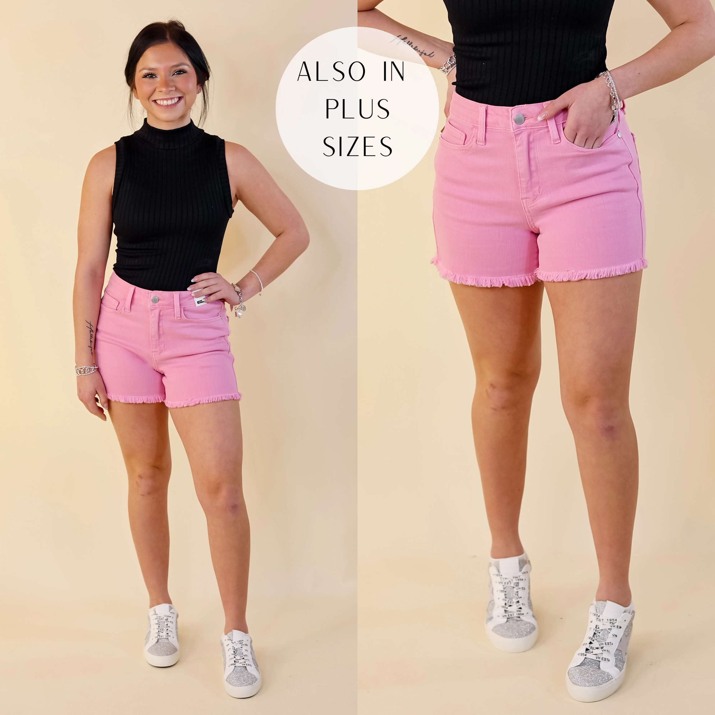 Judy Blue | Sunlight Spectrum Garment Dyed Fray Hem Shorts in Light Pink Wash QuickEvaporation Conscious Fit