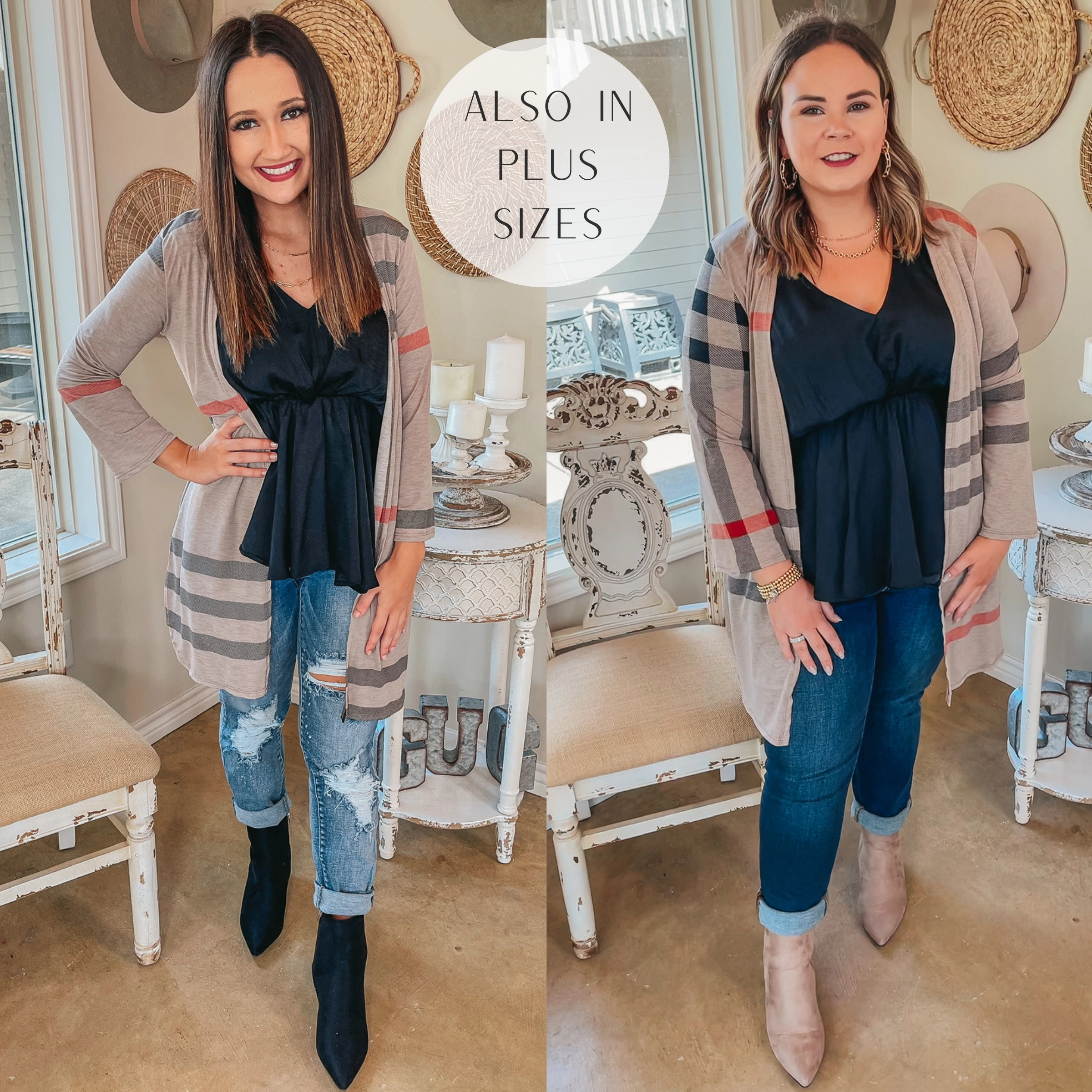 Last Chance Size Small | All Eyes On You Plaid Cardigan in Taupe AntiPillingCloth quick dry