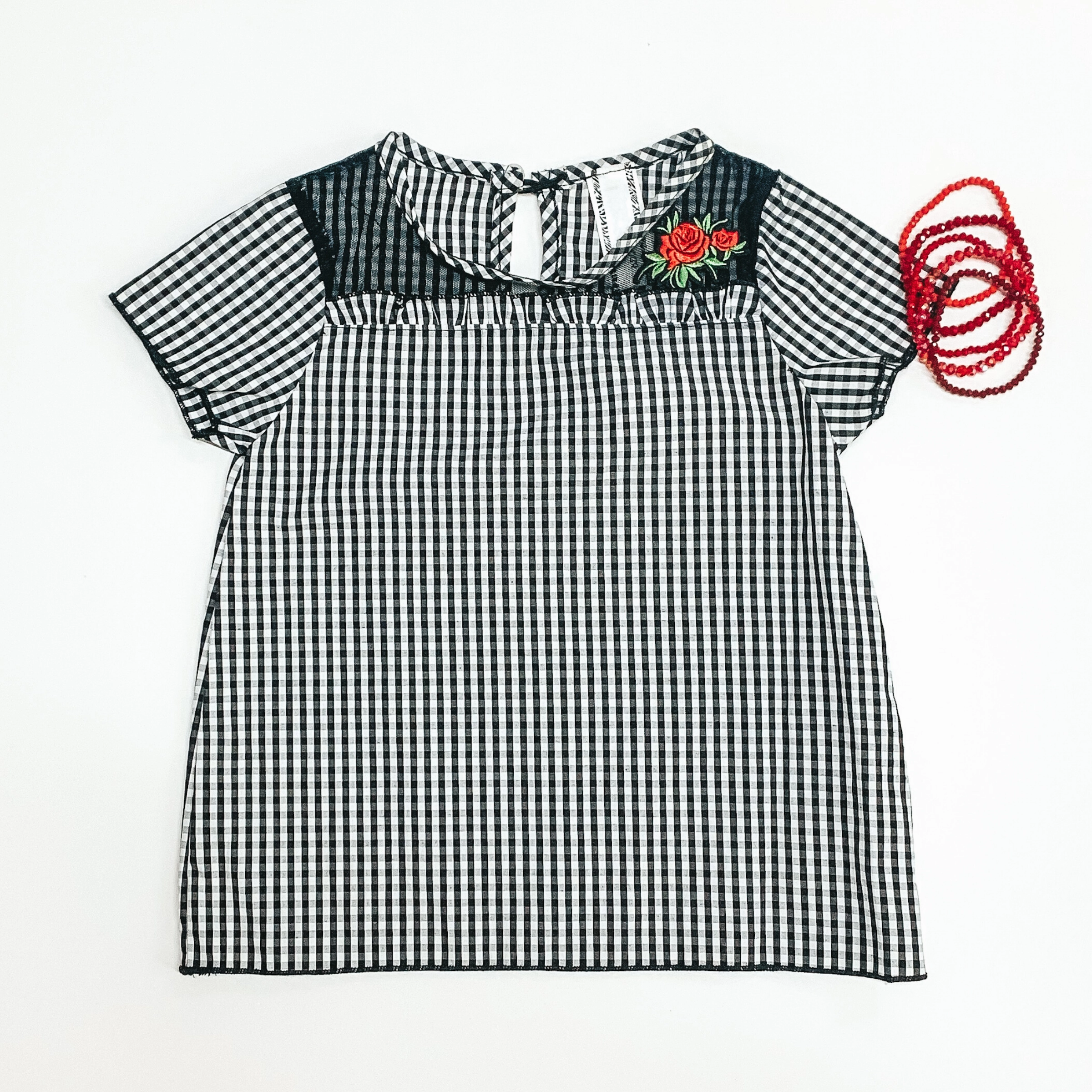 Little Kid's Black and White Blouse with Rose Detailing CompressionFreeCuffs