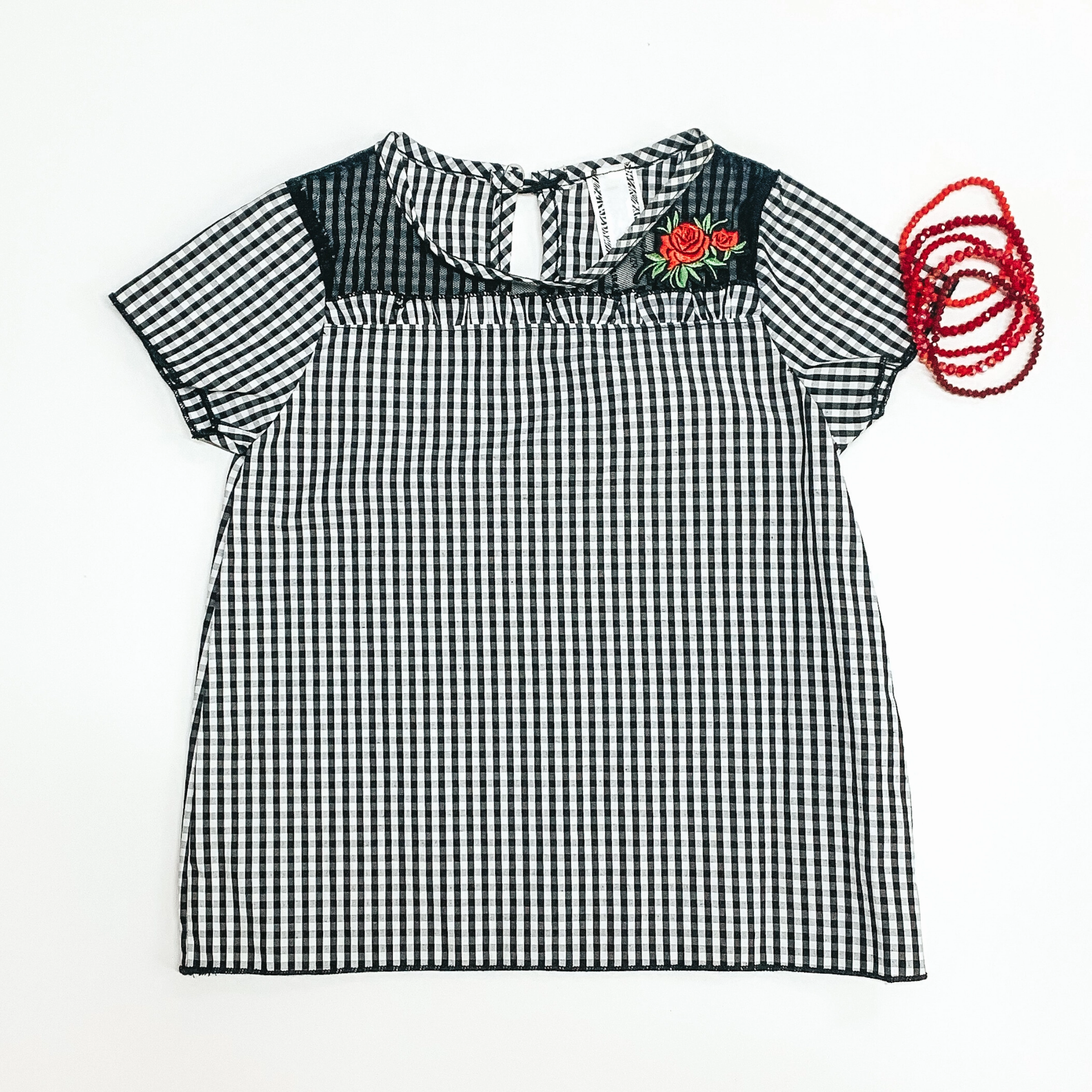 Little Kid's Black and White Blouse with Rose Detailing Forest Air