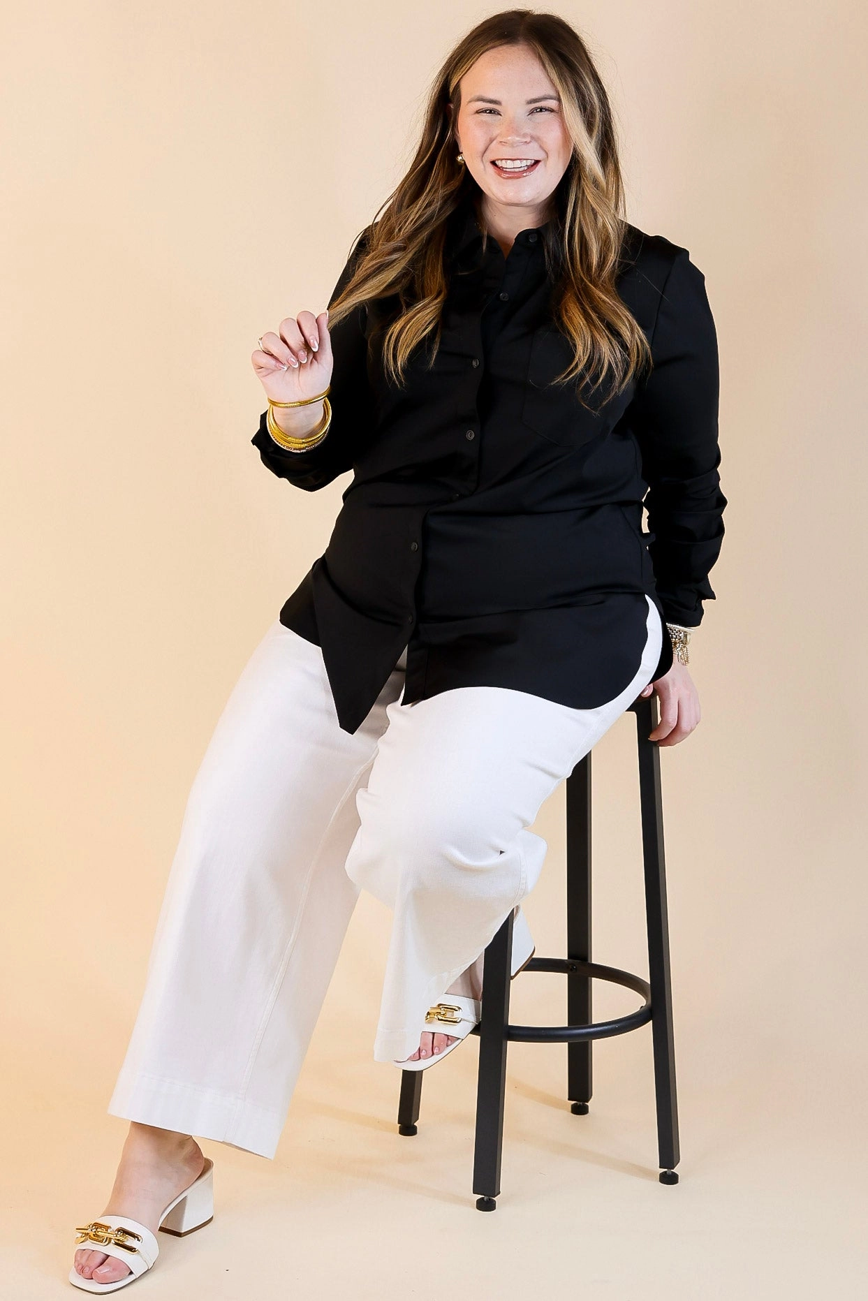 Lyss?? | Schiffer Button Down Dress Shirt in Black Abstract print Youthful Vibe