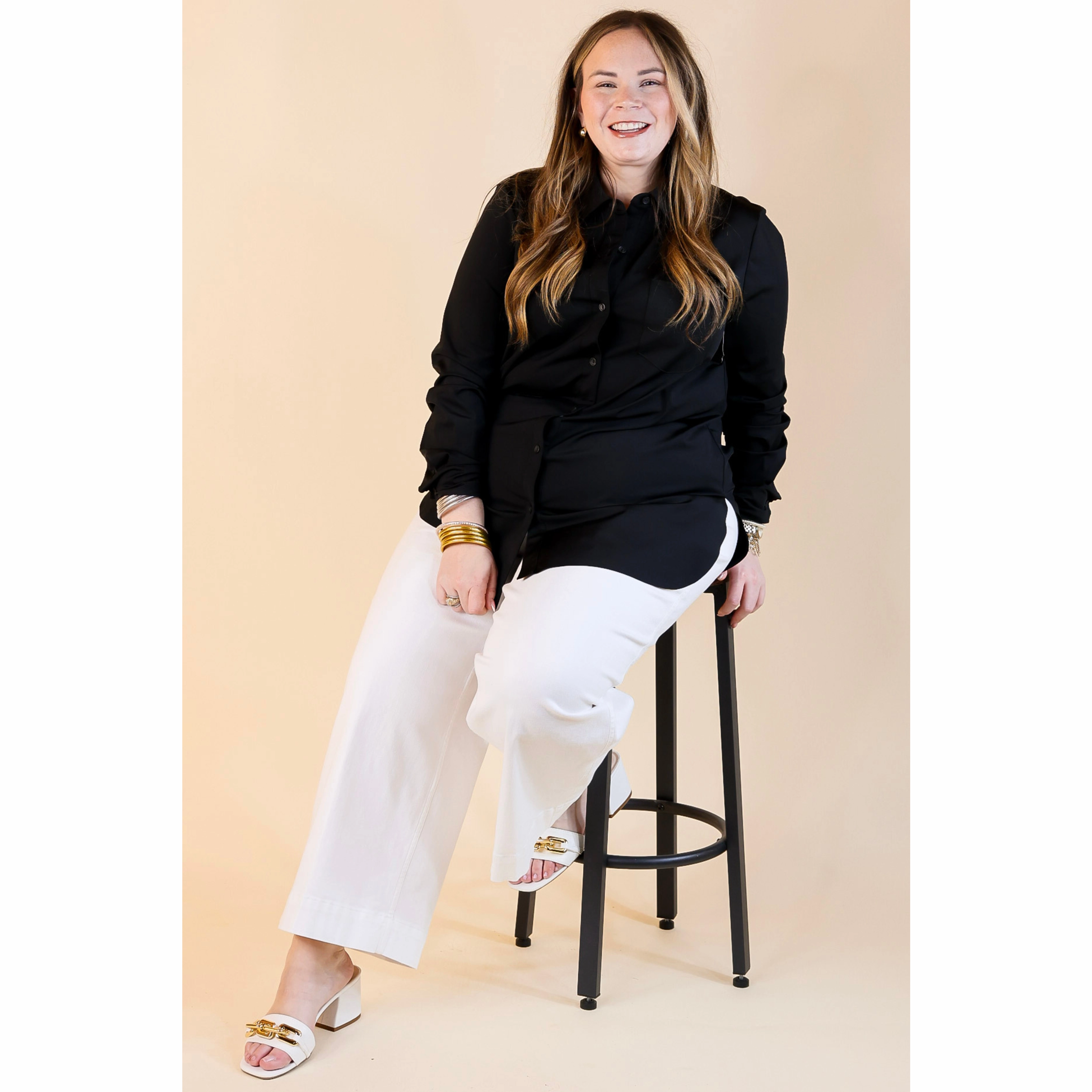 Lyss?? | Schiffer Button Down Dress Shirt in Black Holiday Travel Breathable Underarm Vents