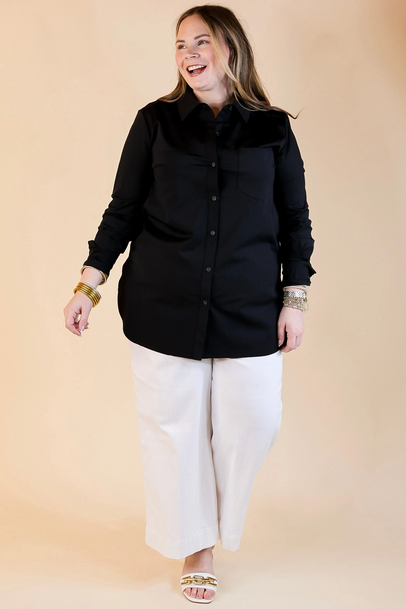 Lyss?? | Schiffer Button Down Dress Shirt in Black EasyCare Fabric Artistic Design