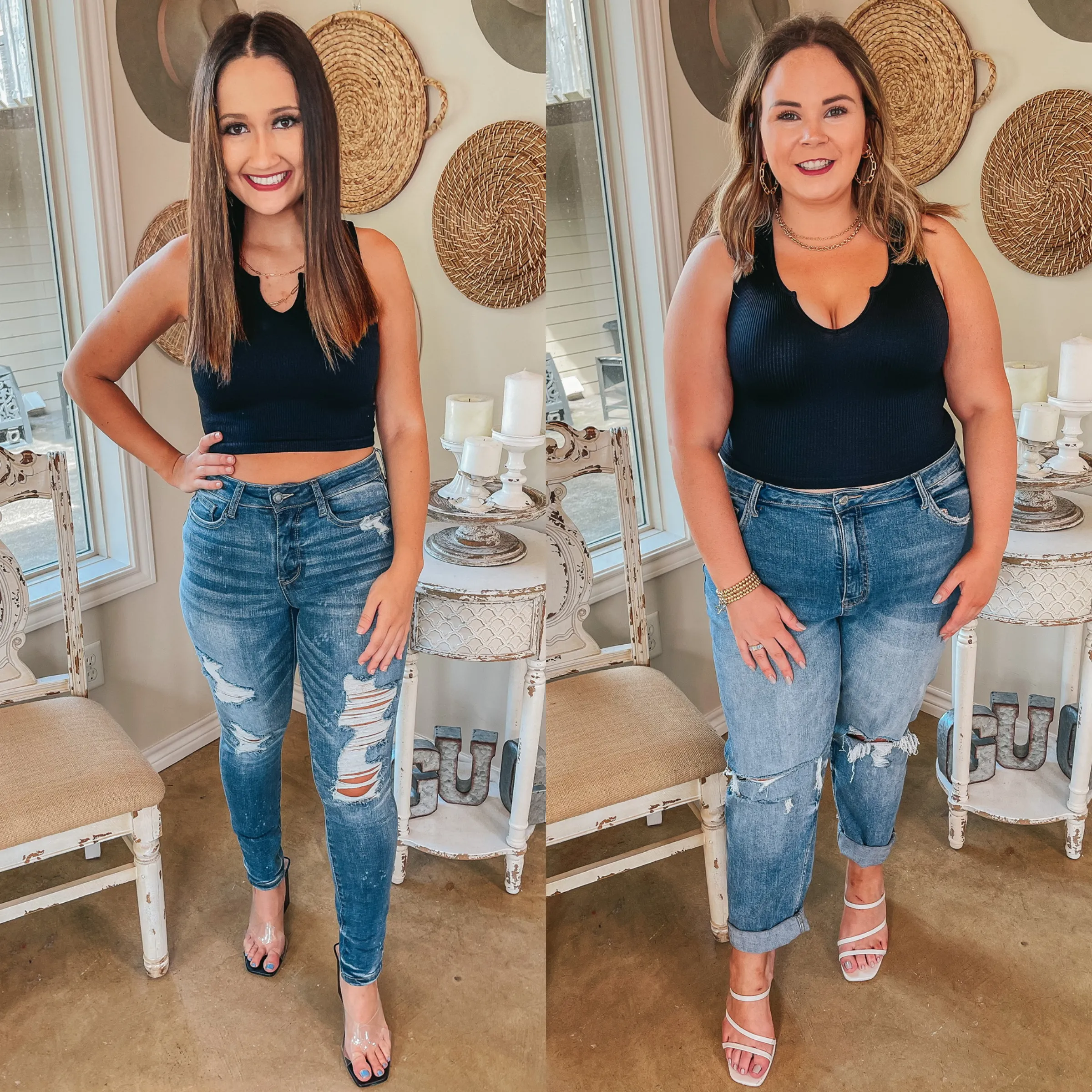 Bold Design Ultraviolet Protection Finish Dream Babe Notched Neckline Crop Tank Top in Black