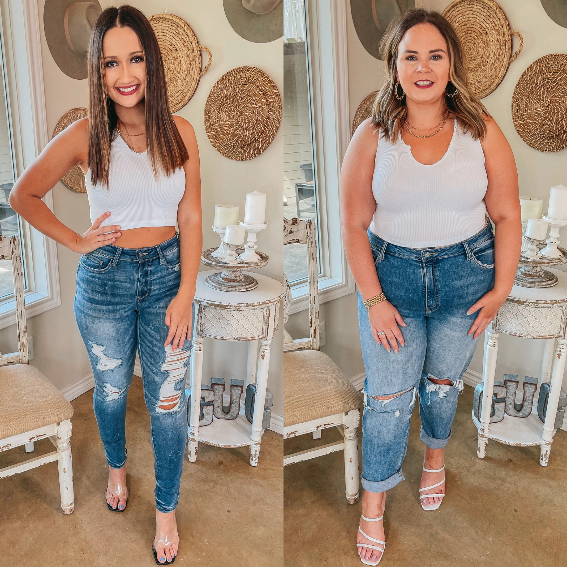 AntiPilling Technology Bamboo Derived Material Dream Babe Notched Neckline Crop Tank Top in White