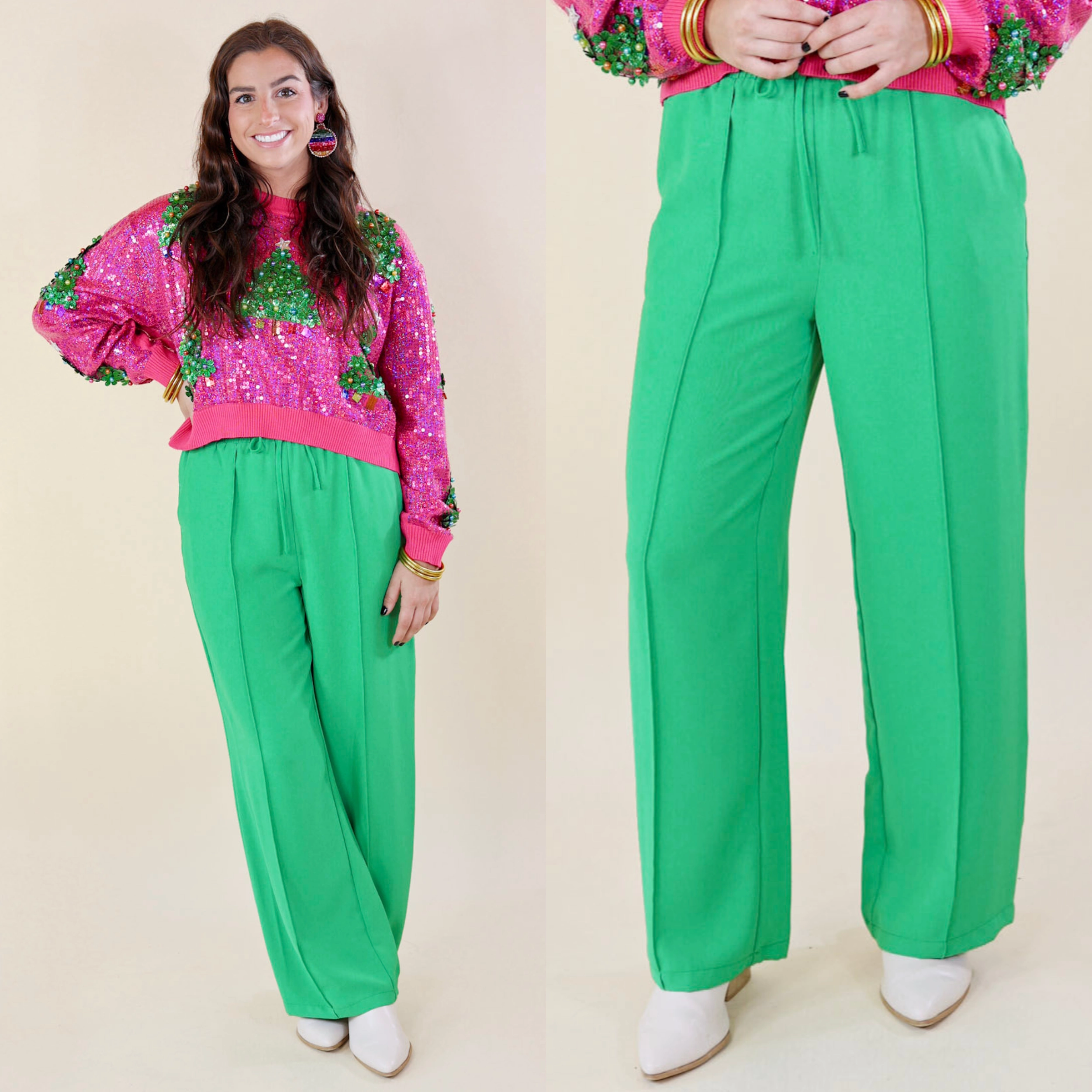Bossy Business Drawstring Trouser Pants with Pockets in Green Trendy Sweatpants