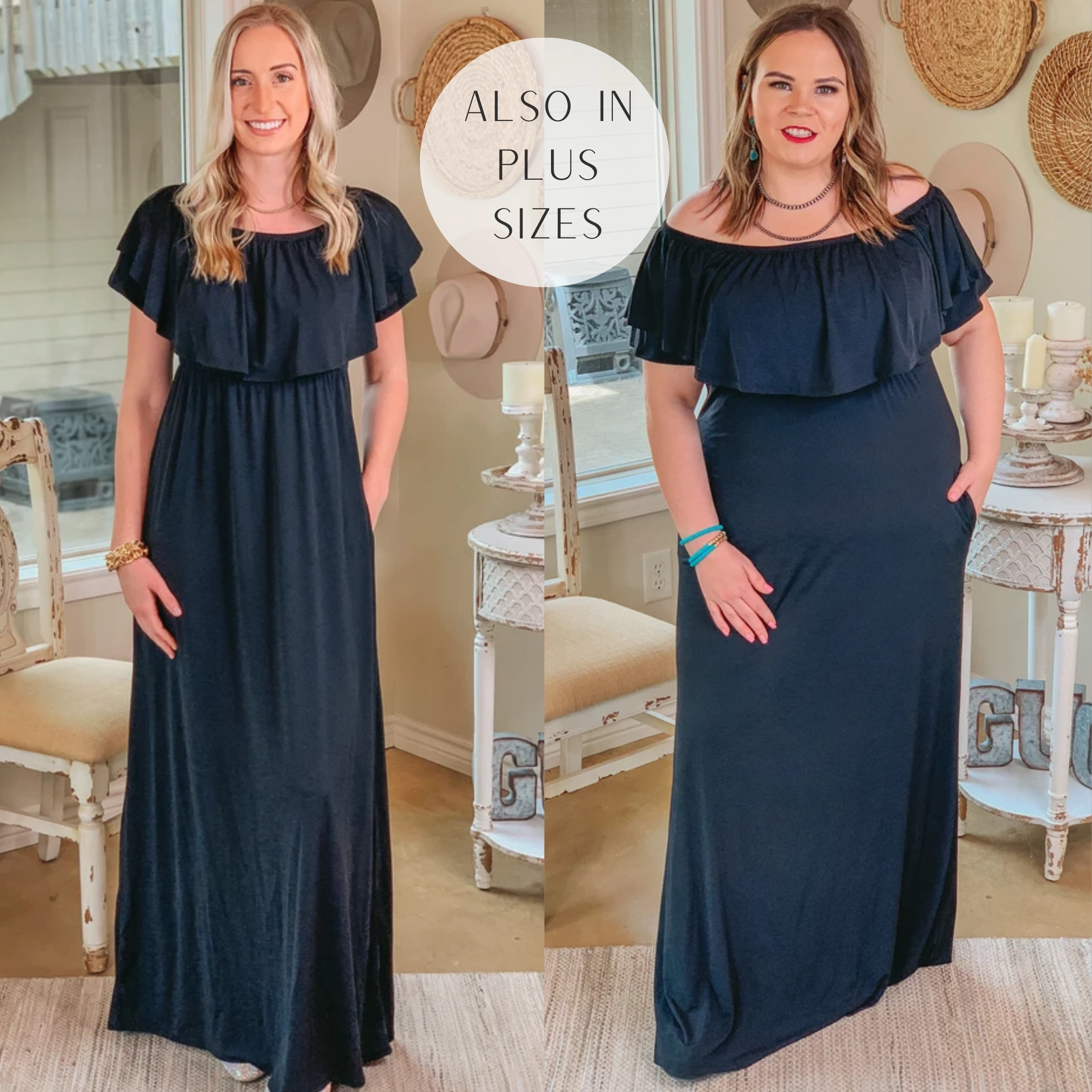 For Forever Bulgari Ruffled Maxi Dress in Black Sunset Scene Versatile Design