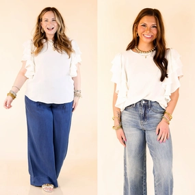 Corporate Wear Festival Fashion Turning Heads Multi-Tiered Ruffle Cap Sleeve Top in White