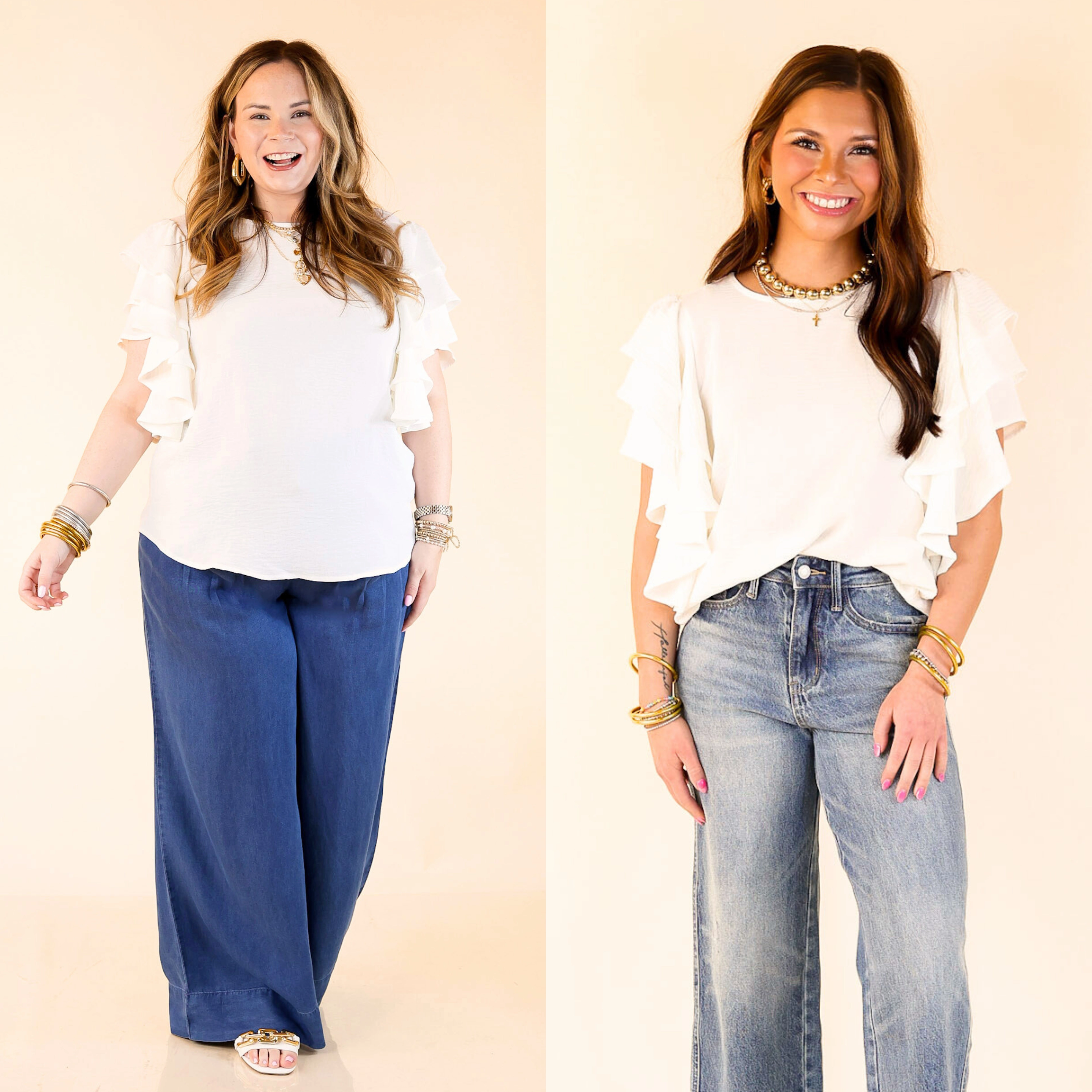 Corporate Wear Festival Fashion Turning Heads Multi-Tiered Ruffle Cap Sleeve Top in White