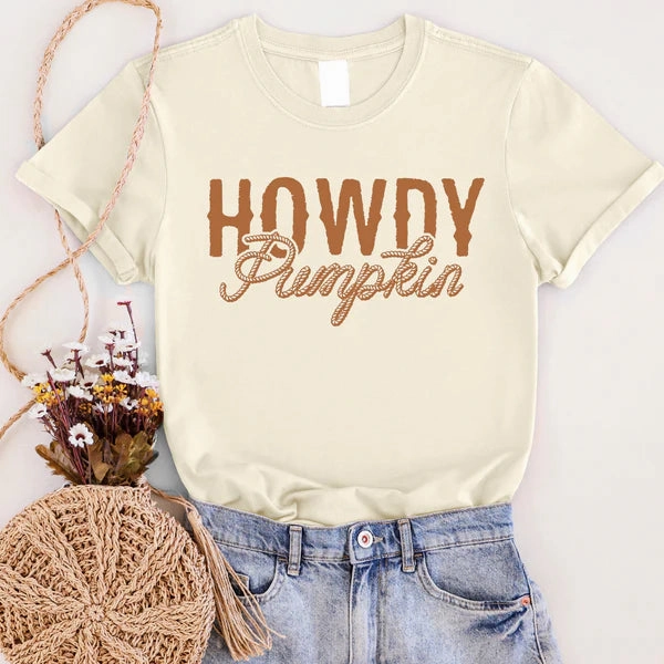 Online Exclusive | Howdy Pumpkin Rope Graphic on Short Sleeve Tee in Natural Cream Street Style