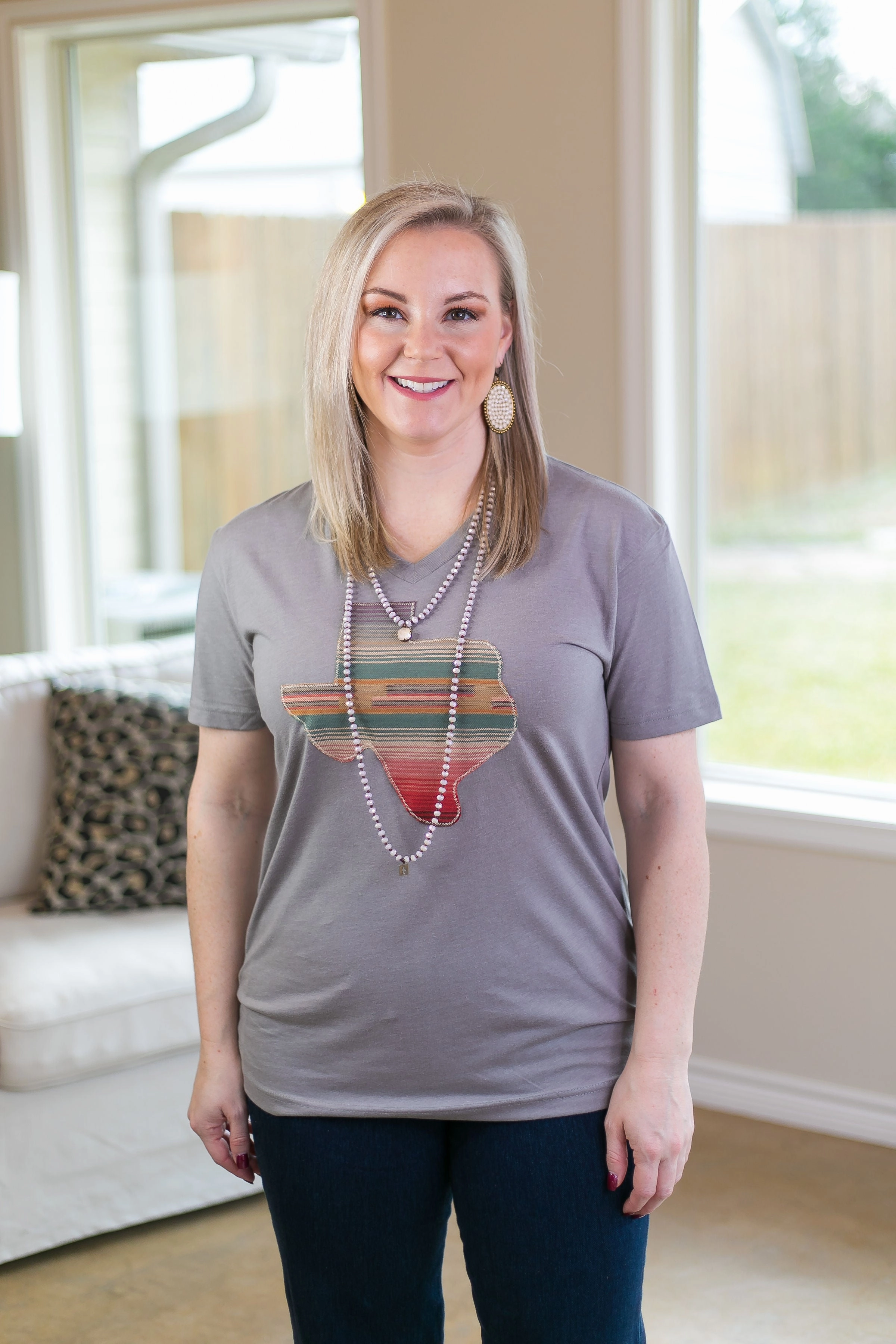 FeatherlightConstruction Last Chance Size 2XL | Blame It On Texas Serape V Neck Tee Shirt in Grey