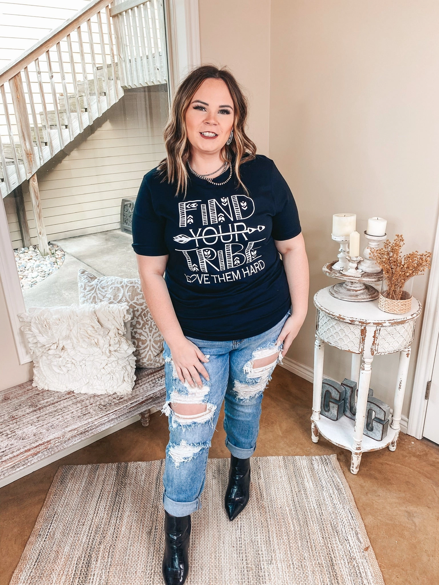 Last Chance Size Small | Find Your Tribe Short Sleeve Graphic Tee in Black Next Core Retro cool