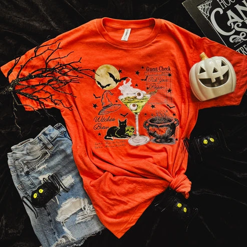 Online Exclusive | Witches Brew Menu Graphic on Short Sleeve Tee in Orange Sporty Style Relaxed Movement