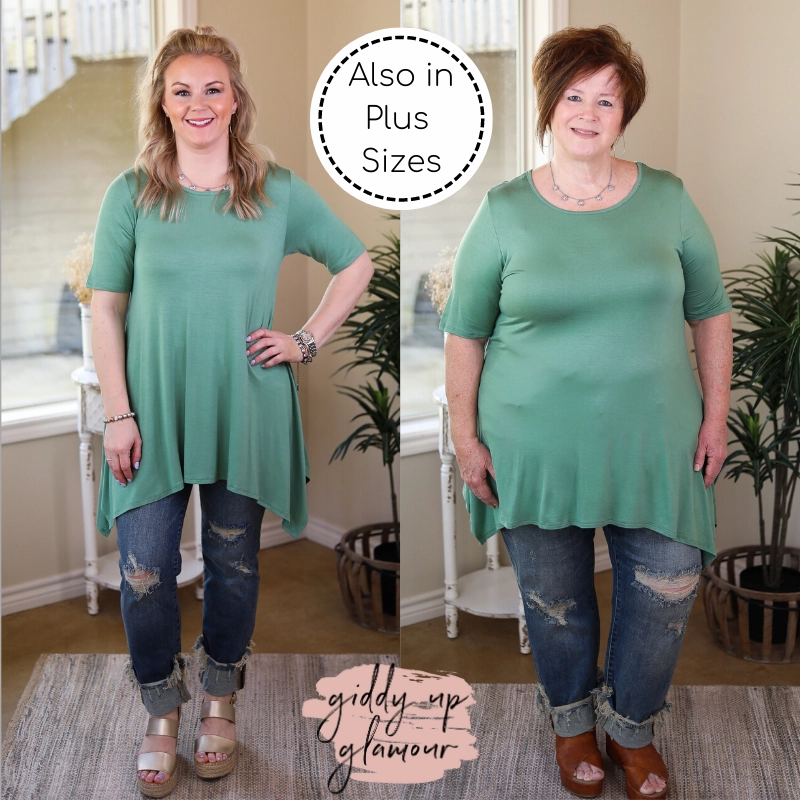 Whenever This Happens Solid Handkerchief Tunic Top in Sage Green ElasticFree Cuffs