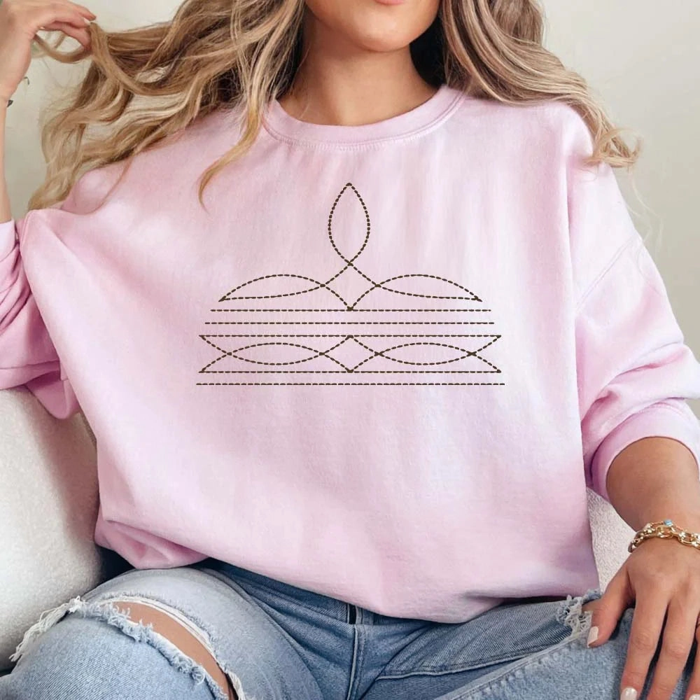 Online Exclusive | Boot Stitch Printed Long Sleeve Graphic Sweatshirt in Pink Performance Comfort