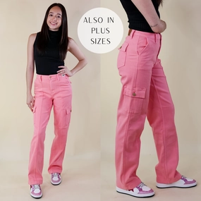 Suede Mood Last Chance Size 15, 16W, 20W, 22W | Judy Blue | Chic Efforts Cargo Straight Leg Jeans in Pink Wash