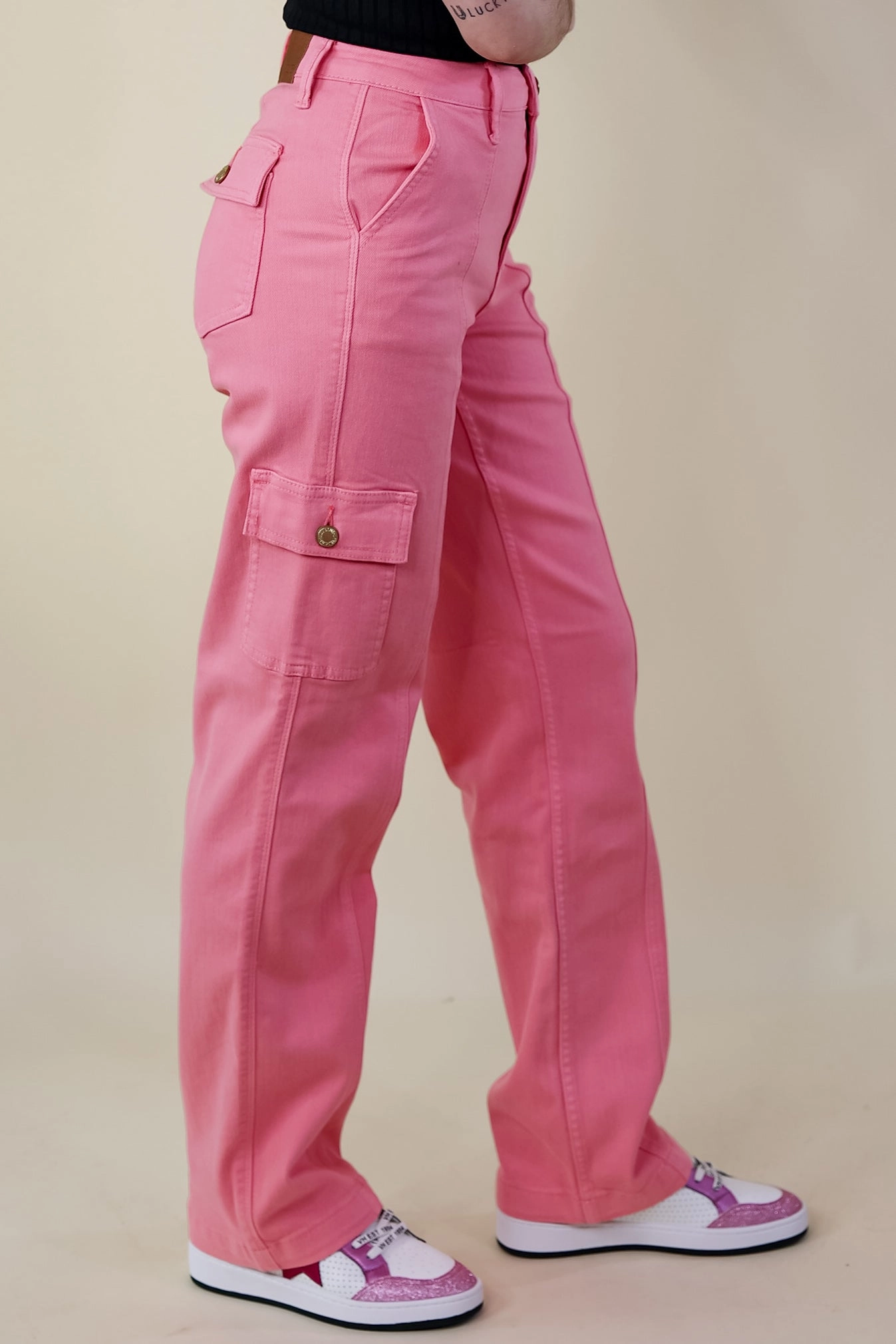 World Tone Last Chance Size 15, 16W, 20W, 22W | Judy Blue | Chic Efforts Cargo Straight Leg Jeans in Pink Wash