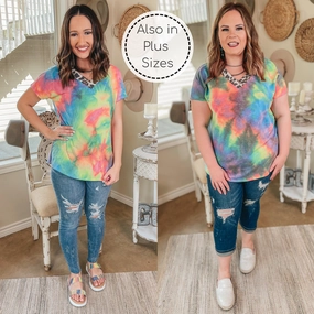 StainReleaseCoating Levels of My Heart Leopard Trim V Neck Top in Multi Color Tie Dye