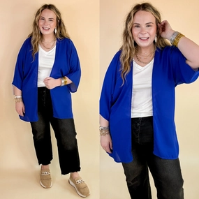 Last Chance Size Small | Like a Melody Solid Sheer Kimono in Royal Blue Carry Ease WaterResistant Coating