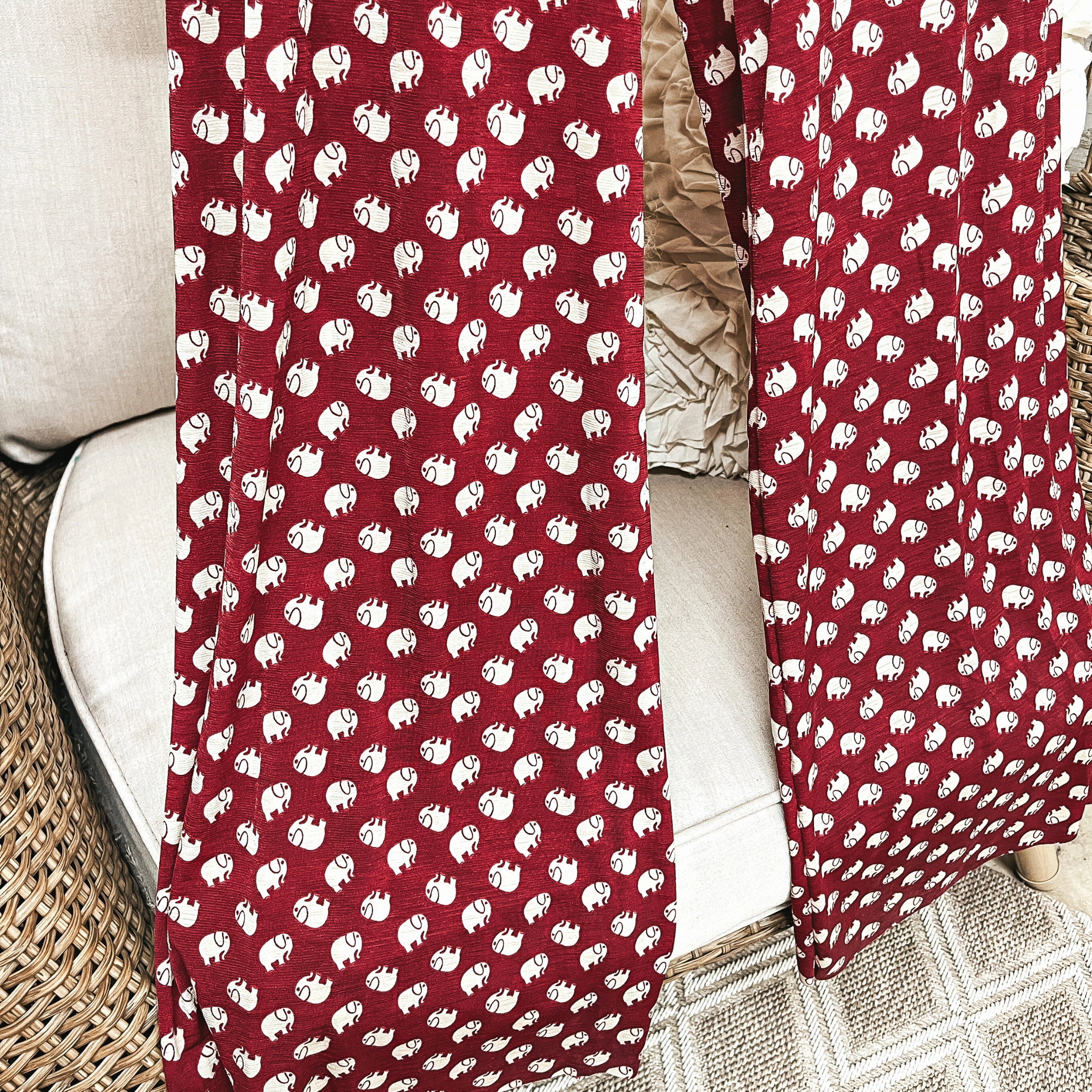 Durable Reinforcements Elephant Print Wide Leg Pants in Maroon and White