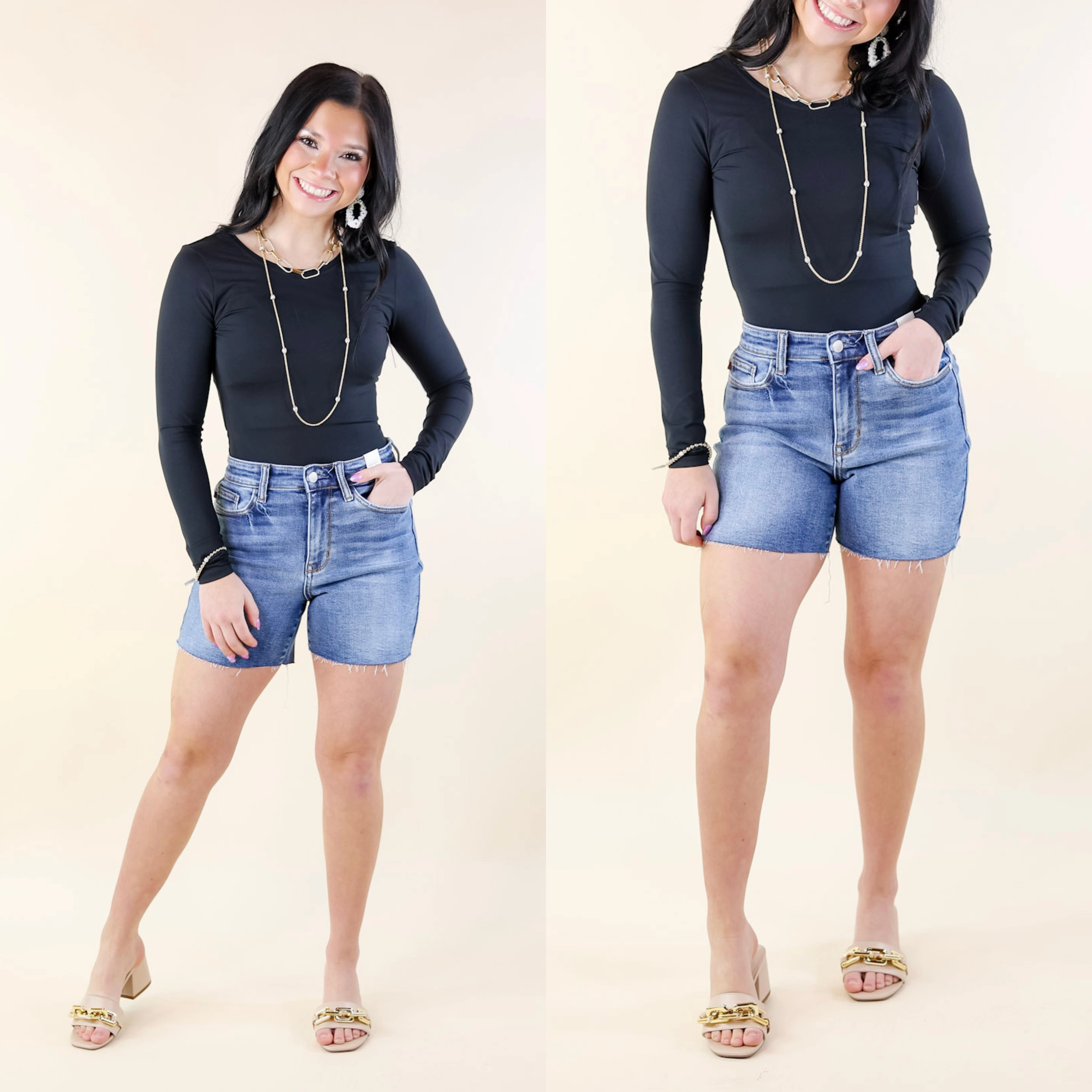 Dad Core Judy Blue | By Popular Demand Mid Thigh Cut Off Hem Shorts in Light Wash