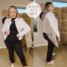 Judy Blue | Living For Love Button Up Denim Jacket with Fringe in White Casual Pants