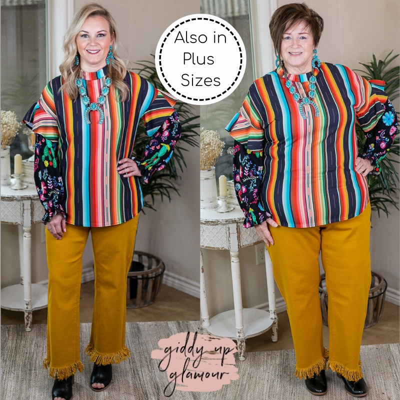 Outdoor Jacket Daily Fit Got A Good Feeling Ruffled Puff Sleeve Top in Serape