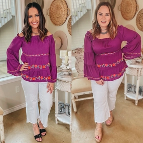 Easy Cool Last Chance Size Small | Your Moment Off the Shoulder Floral Embroidered Blouse in Magenta