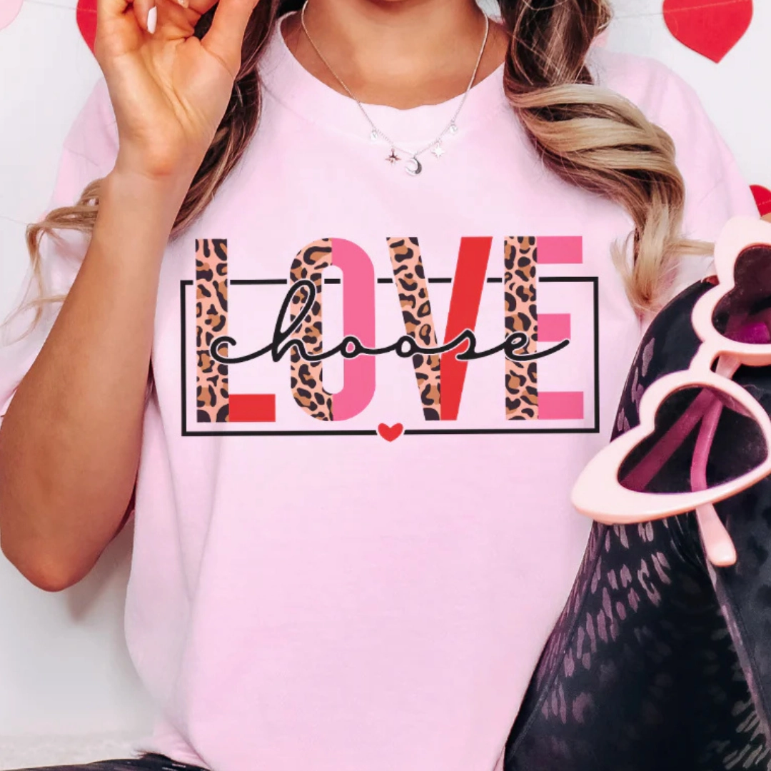Online Exclusive | Choose Love Cheetah and Color Block Graphic Tee in Pink Seasonal Trend