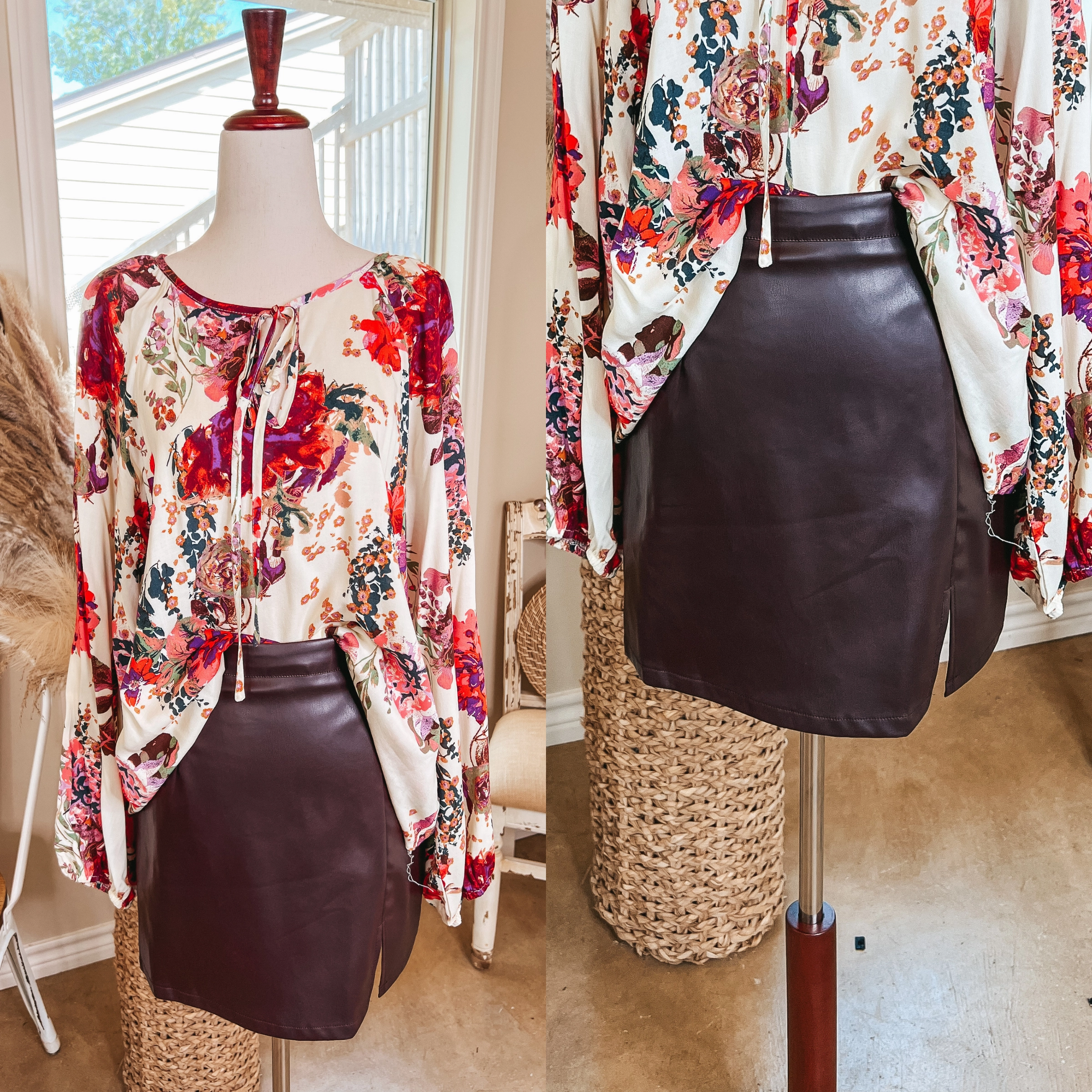 All the Buzz Faux Leather Side Slit Mini Skirt in Chocolate Brown Sleek Fit AdjustableTabs