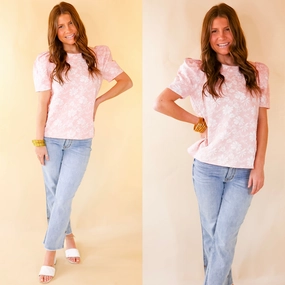Fab Feeling Puff Shoulder Floral Embossed Top in Light Pink MultiPanelDesign Dad Core