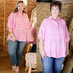 Sophisticated Sweetie Button Up Leopard Print Poncho Top in Pink tall size