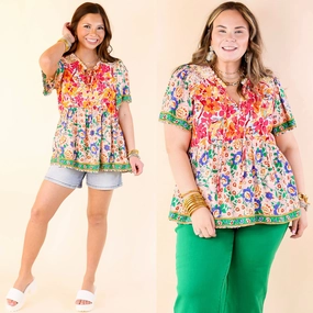 Tulip Fields Floral Print Babydoll Top in Pink Mix Chic Layer Flexible Wear