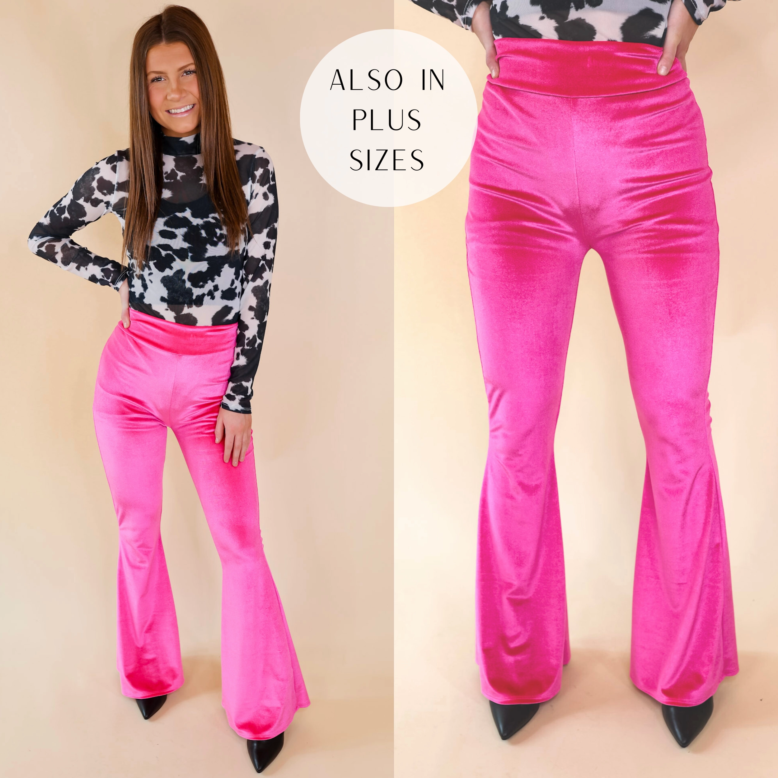 Luxe Standard Velvet Bell Bottom Pants in Hot Pink Quiet Charm