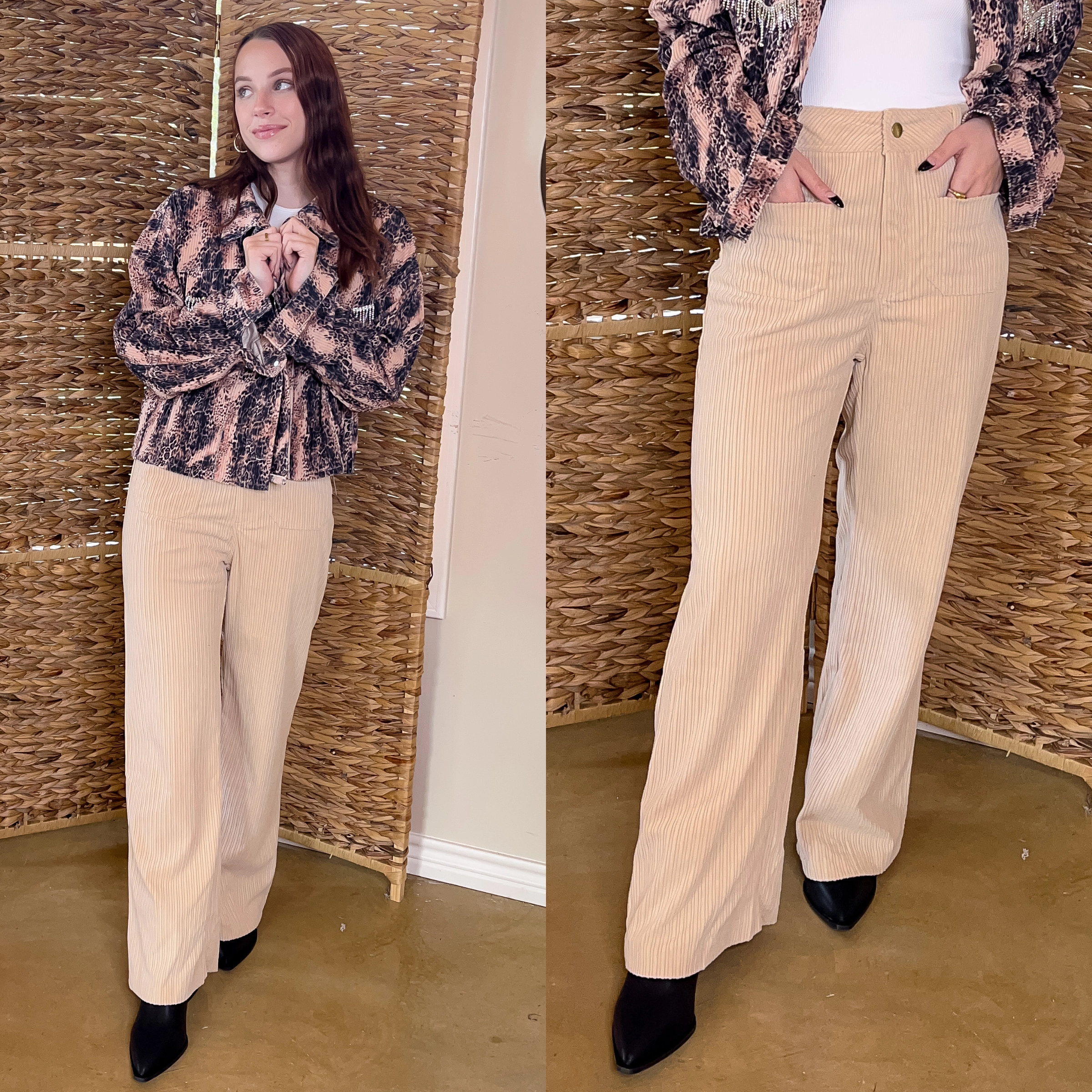 Seamless Design Favorable Day Wide Leg Corduroy Pants in Beige