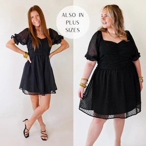 Favorite Adventure Swiss Dot Dress with Short Balloon Sleeves in Black QuickAccessPockets