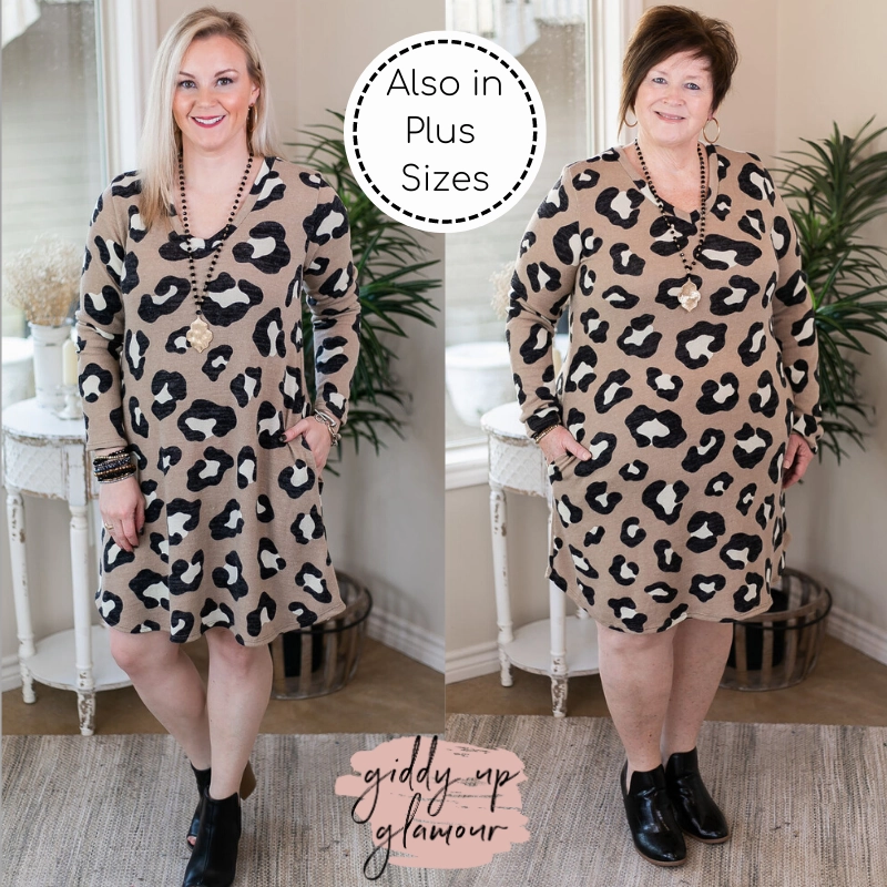 Feline Myself Long Sleeve Tee Shirt Dress in Leopard Carry Ease