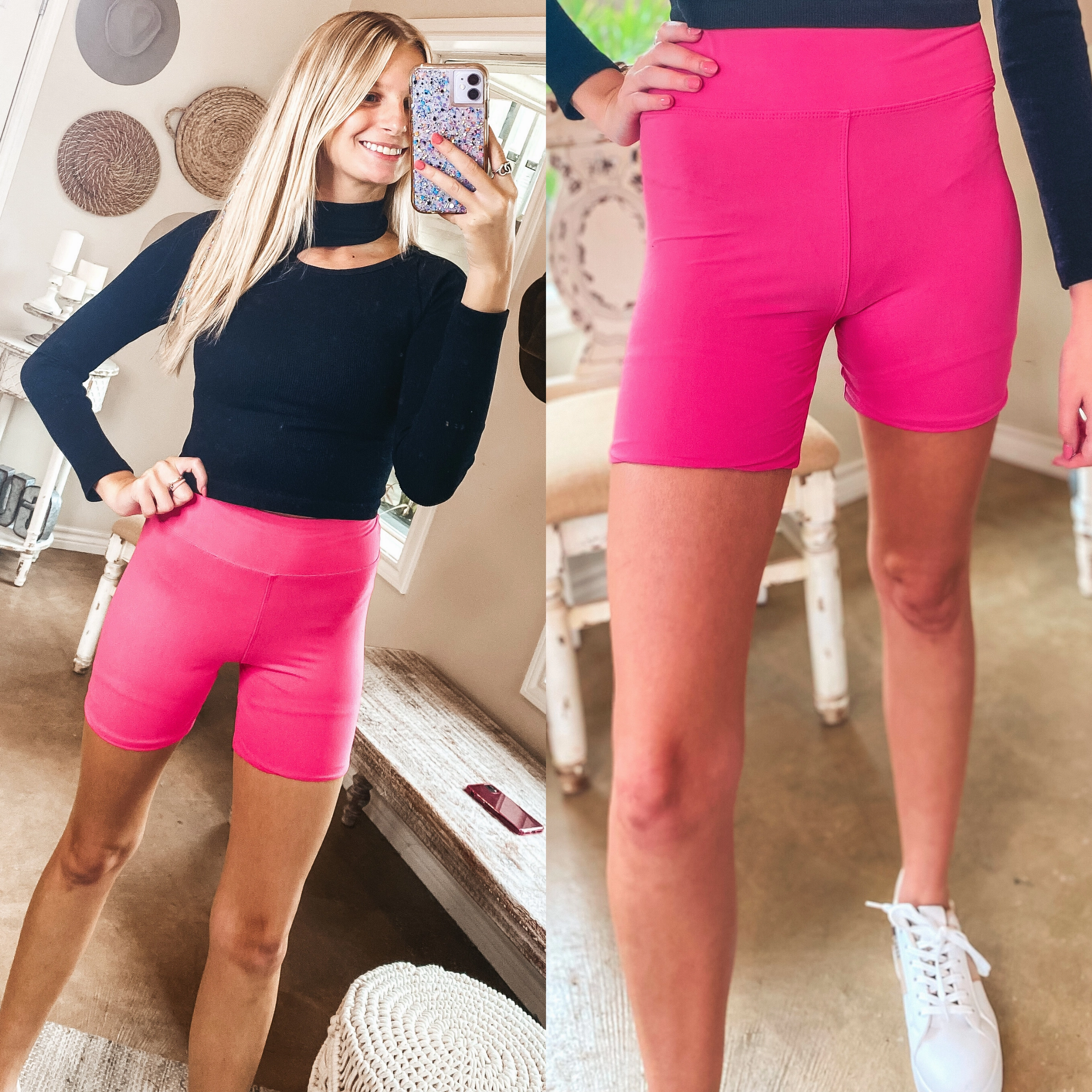 Finish Strong High Waist Biker Shorts in Pink WideLegOpening