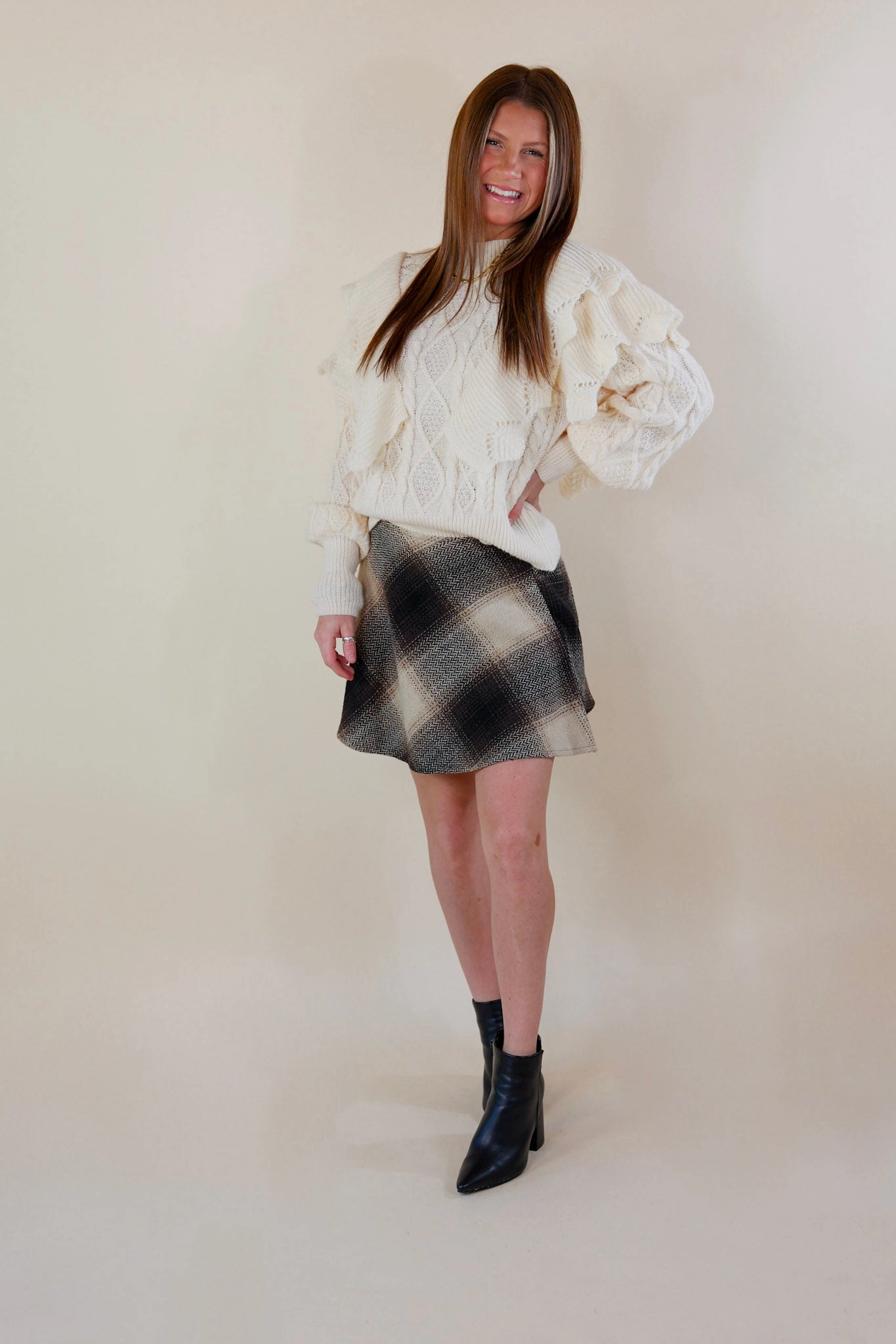 DurableBlend Relax Mode Fireside Talks Plaid Skirt in Black Mix